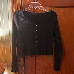 Ribbed Button Down Long Sleeve Top